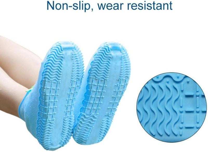 Photo 3 of Shiwely Silicone Waterproof Shoe Covers, Upgrade Reusable Overshoes with Zipper, Resistant Rain Boots Non-Slip Washable Protection for Women, Men (Women 5.5-7, Men 5-6), Blue) NEW 