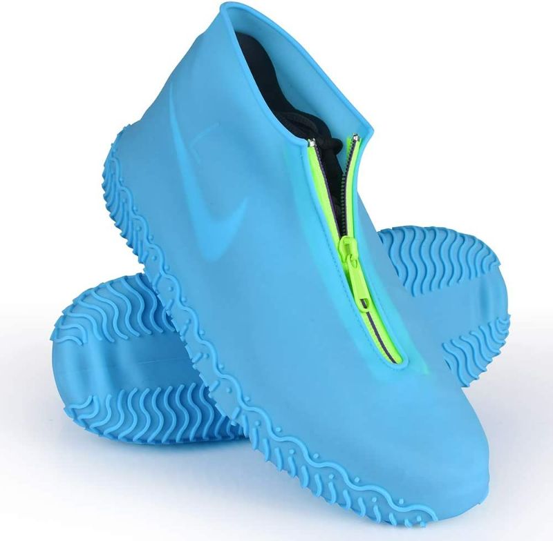 Photo 1 of Shiwely Silicone Waterproof Shoe Covers, Upgrade Reusable Overshoes with Zipper, Resistant Rain Boots Non-Slip Washable Protection for Women, Men (Women 5.5-7, Men 5-6), Blue) NEW 