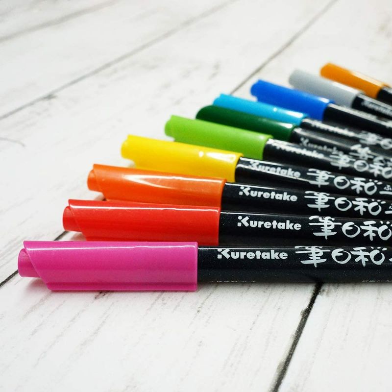 Photo 1 of Kuretake ZIG FUDEBIYORI Brush Pens 12 colors set, AP-Certified, Odourless, Xylene free, Flexible Hard brush tip, Effective for both details and larger spaces, Professional quality, Made in Japan NEW 