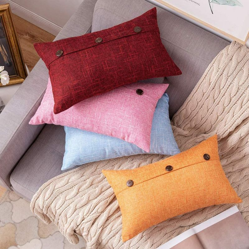 Photo 1 of MIULEE Set of 2 Decorative Linen Throw Pillow Covers Cushion Case Triple Button Vintage Farmhouse Pillowcase for Couch Sofa Bed Decor (Rectangle) Wine Red