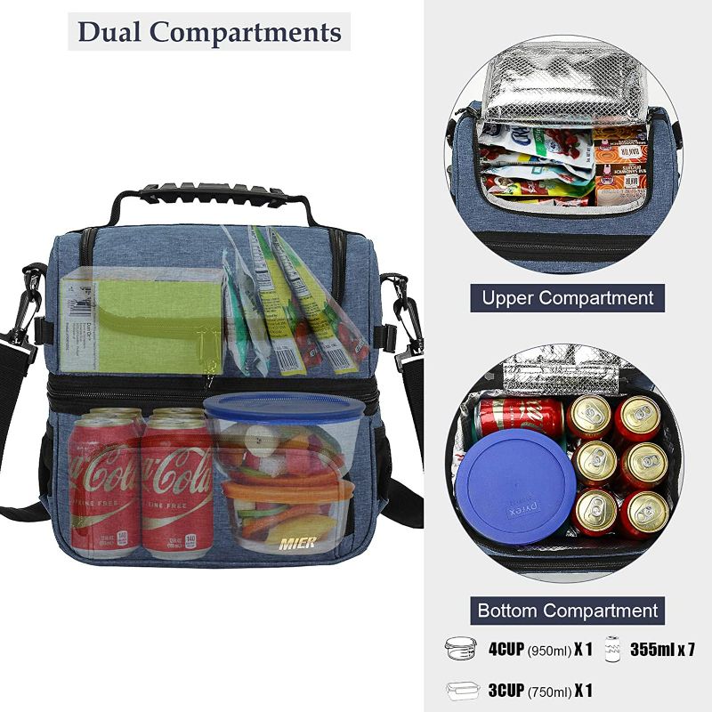 Photo 2 of Dual Compartment Lunch Bag Tote with Shoulder Strap for Men and Women Insulated Leakproof Cooler Bag, Bluesteel NEW 