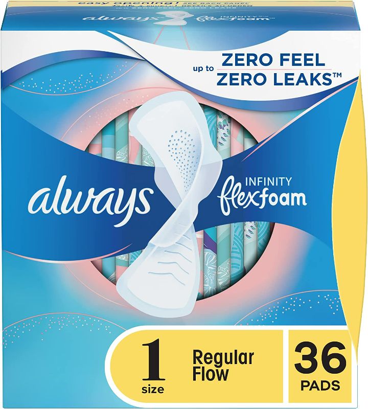 Photo 1 of Always Infinity Feminine Pads For Women, Size 1 Regular Absorbency, With Wings, With Flexfoam, Unscented, 36 Count NEW 