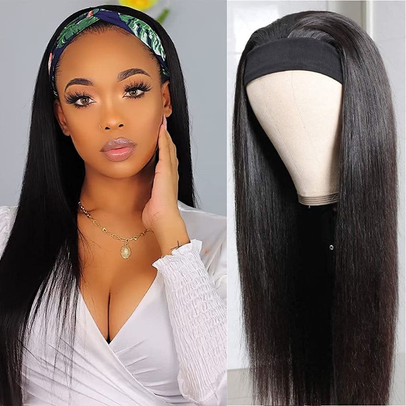 Photo 1 of PNEX Wigs Human Hair Pre Plucked Straight Hair Lace Front Wigs with 2 Bandanas 