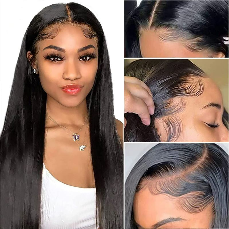 Photo 1 of PNEX Wigs for Black Women Human HairPre Plucked Straight Hair Lace Front Wigs with 2 Bandanas 