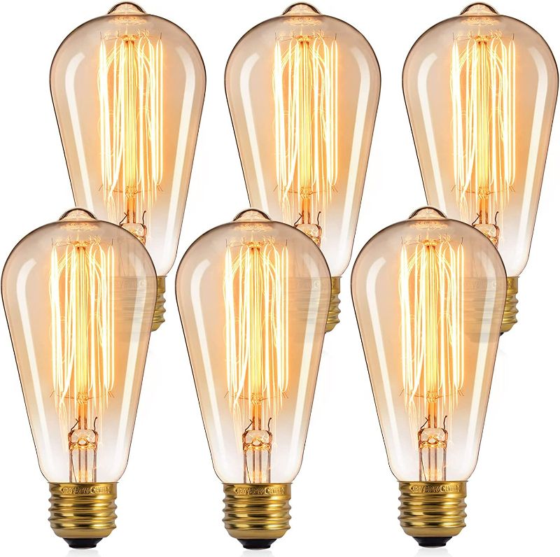 Photo 1 of Edison Light Bulbs, 6Pcs Vintage 60 Watt Incandescent Light Bulbs E26 Base Dimmable Decorative Antique Filament Light Bulbs 252 Lumens, Amber Warm NEW 