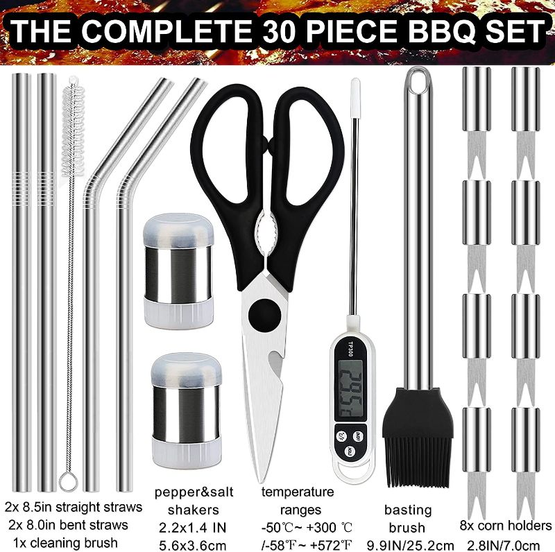 Photo 2 of grilljoy 30PC Heavy Duty BBQ Grilling Accessories Grill Tools Set - Stainless Steel Grilling Kit with Storage Bag for Camping, Tailgating - Perfect Barbecue Utensil Gift for Men Women