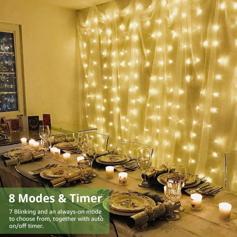 Photo 3 of LE Fairy Curtain Lights Battery or USB Plug in, (Unknown Length)Curtain of String Lights with Remote,  Indoor Outdoor Decorative Christmas Twinkle Lights for Bedroom, Patio, Party Wedding Backdrop NEW 