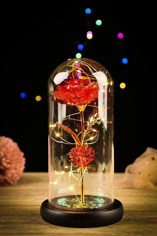 Photo 2 of TangTown Lasts Forever in A Glass Dome for Mothers Gifts,Birthday Gifts,Artificial Flower Rose,Beauty and The Beast Rose,Valentine's Day Gifts for Friends Female,Wedding Anniversary, Wedding Souvenir NEW 