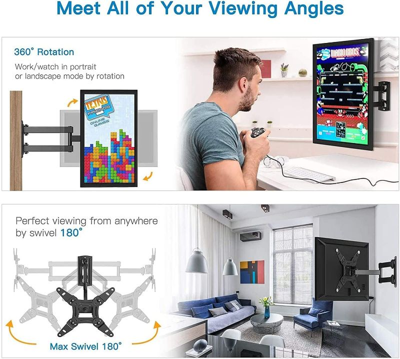 Photo 2 of Full Motion TV Monitor Wall Mount Bracket Articulating Arms Swivels Tilts Extension Rotation  LED LCD Flat Curved Screen TVs & Monitors, NEW 