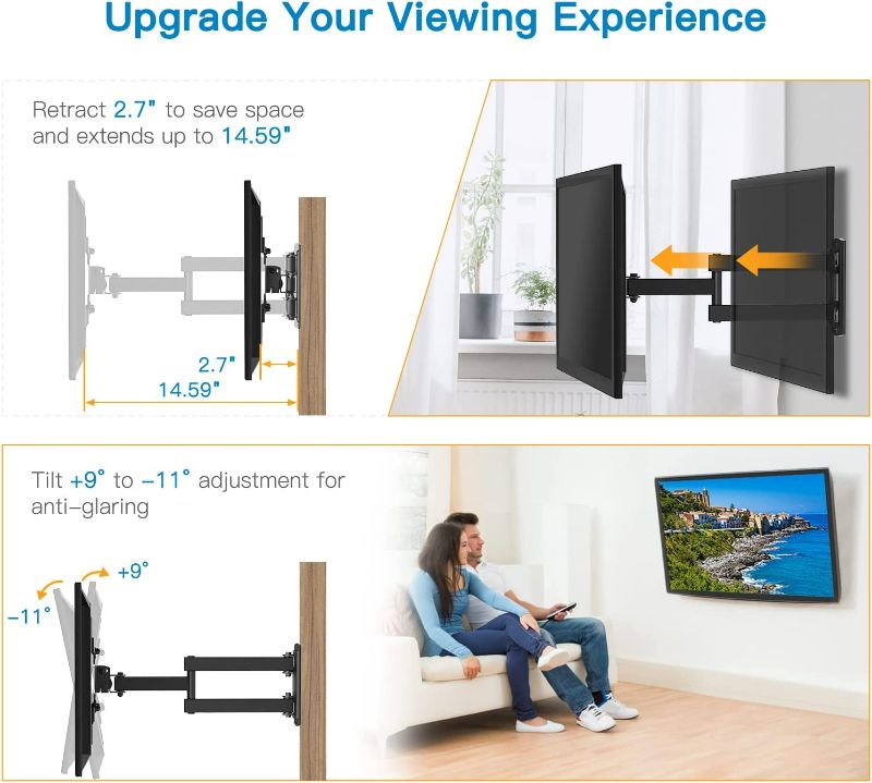 Photo 3 of Full Motion TV Monitor Wall Mount Bracket Articulating Arms Swivels Tilts Extension Rotation  LED LCD Flat Curved Screen TVs & Monitors, NEW 
