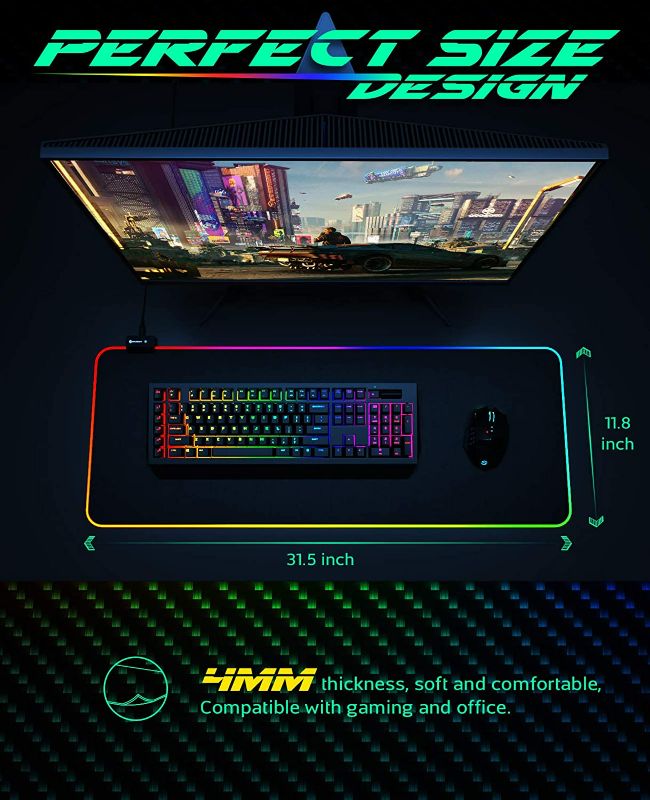 Photo 2 of RGB Gaming UtechSmart Large Extended Soft Led Mouse Pad with 14 Lighting Modes 2 Brightness Levels, Computer Keyboard Mousepads Mat NEW 