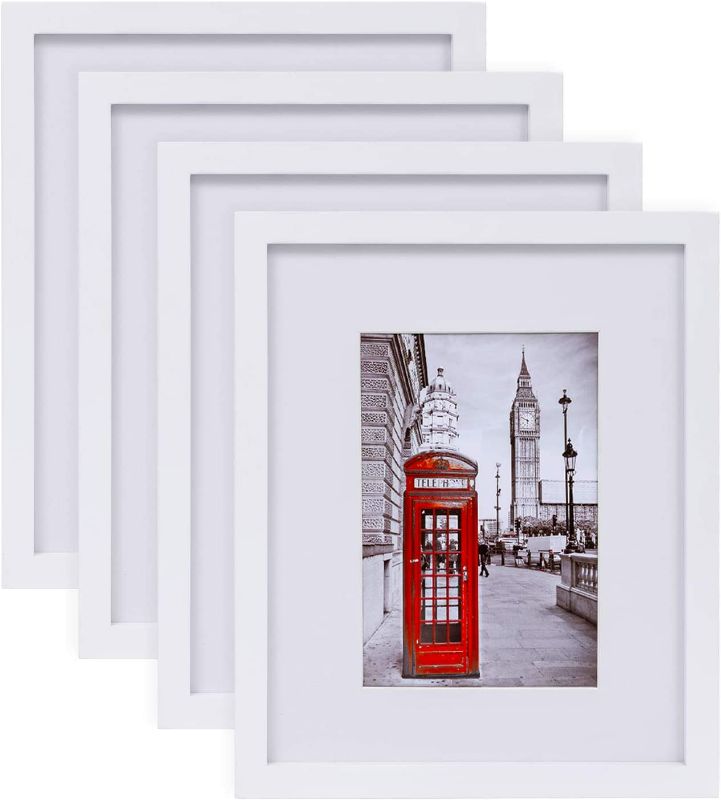 Photo 1 of  8x10 Picture Frame 4 Pack with Mats, Made of Solid Wood and Heat Strengthened Glass NEW 