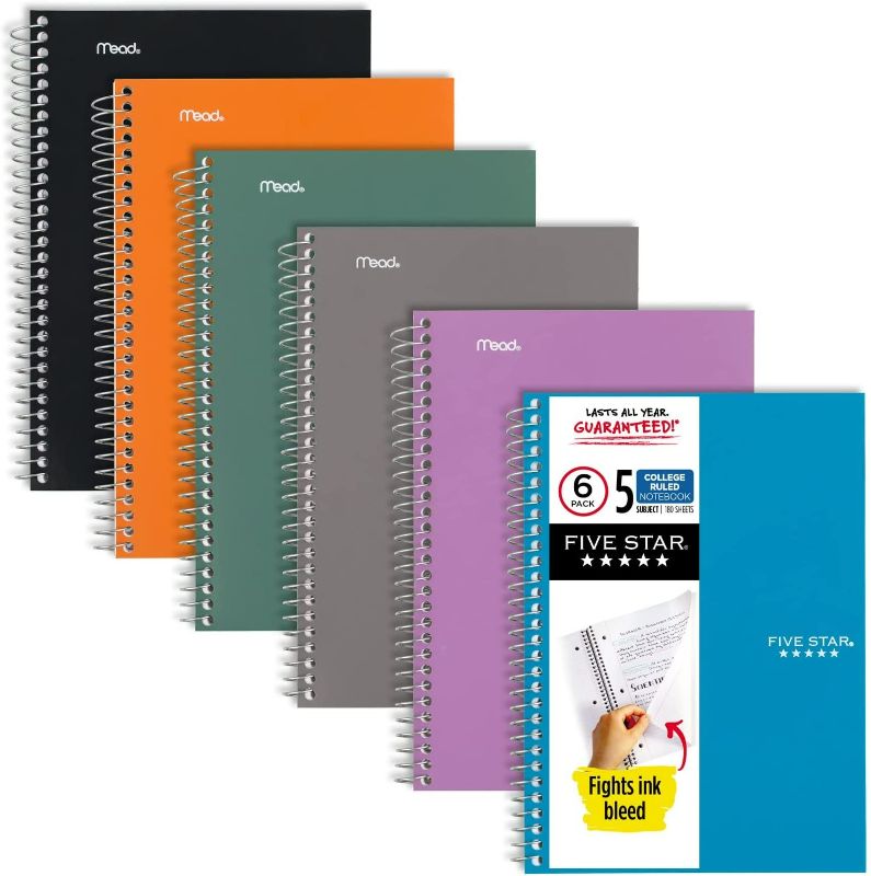 Photo 1 of Five Star Small Spiral Notebooks, 6 Pack, 5-Subject, College Ruled Paper Assorted Colors NEW 