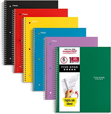 Photo 1 of Five Star Small Spiral Notebooks, 6 Pack, 5-Subject, College Ruled Paper Assorted Colors NEW 