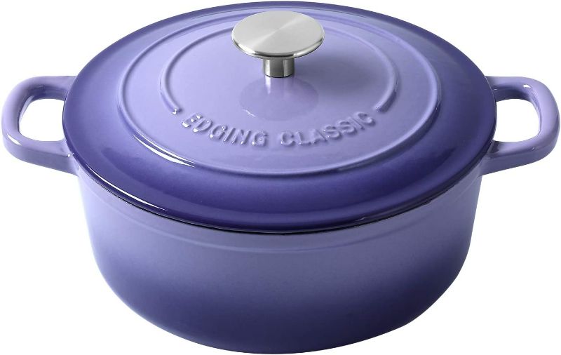 Photo 1 of EDGING CASTING Enameled Cast Iron Covered 5 Quart Dutch Oven with Dual Handle, Purple NEW 