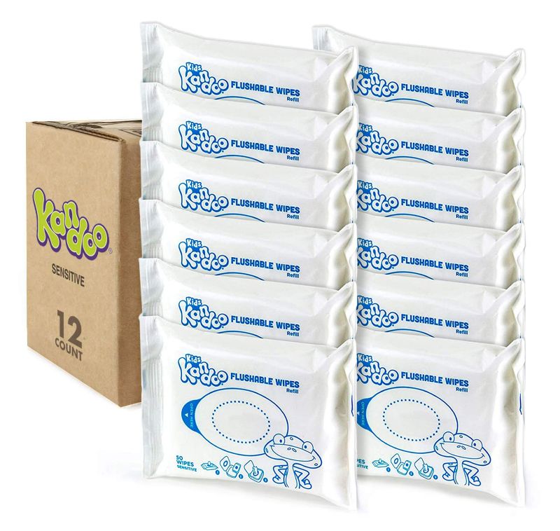 Photo 1 of Kandoo Flushable Wipes for Baby and Kids by Kandoo, Unscented for Sensitive Skin, Hypoallergenic Potty Training Wet Cleansing Cloths, 50 Count, Pack of 12 NEW 