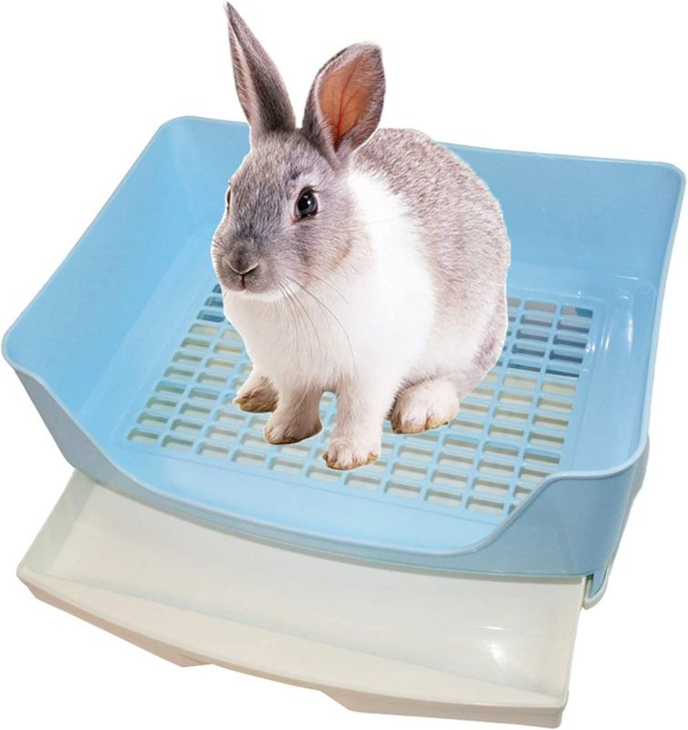 Photo 1 of kathson Large Rabbit Litter Box Trainer, Potty Corner Toilet with Drawer Bigger Pet Pan for Adult Hamster, Guinea Pig, Ferret, Galesaur, Bunny and Other Animals (Blue) NEW