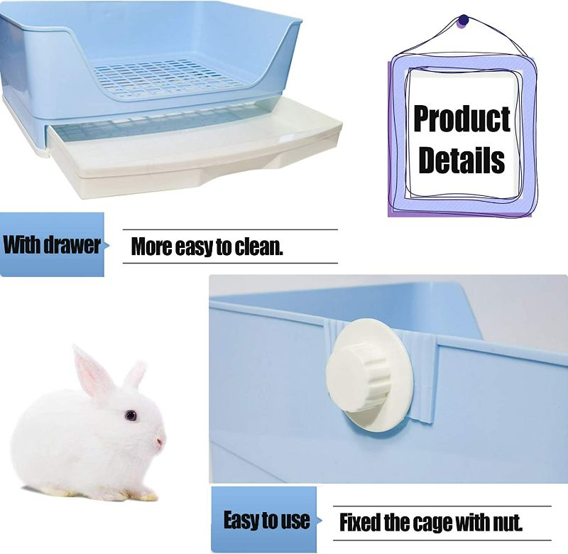 Photo 3 of kathson Large Rabbit Litter Box Trainer, Potty Corner Toilet with Drawer Bigger Pet Pan for Adult Hamster, Guinea Pig, Ferret, Galesaur, Bunny and Other Animals (Blue) NEW
