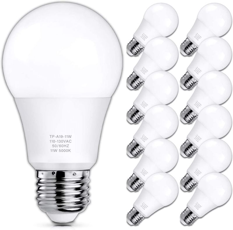 Photo 1 of MAXvolador A19 LED Light Bulbs, 100 Watt Equivalent LED Bulbs, 5000K Daylight White, 1100 Lumens, Standard E26 Medium Screw Base, CRI 85+, 25000+ Hours Lifespan, No Flicker, Non-Dimmable, Pack of 12 NEW 
