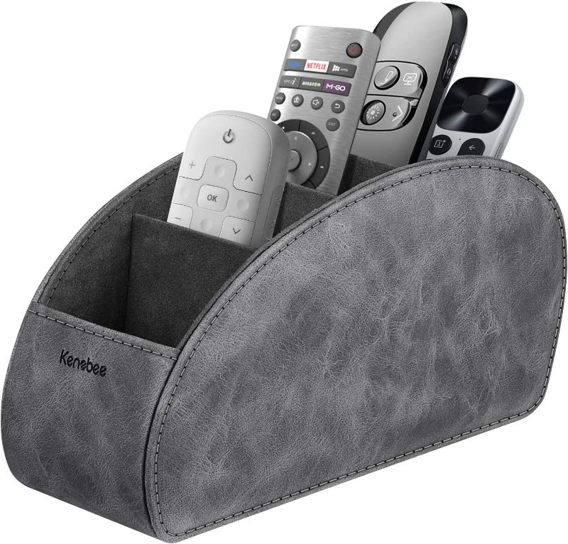 Photo 1 of Remote Control Holder with 5 Compartments, KENOBEE Anti-slip Desktop Caddy Storage Organizer for Remote Controllers, Office Supplies, Makeup Brush, Media Accessories, Gray NEW 