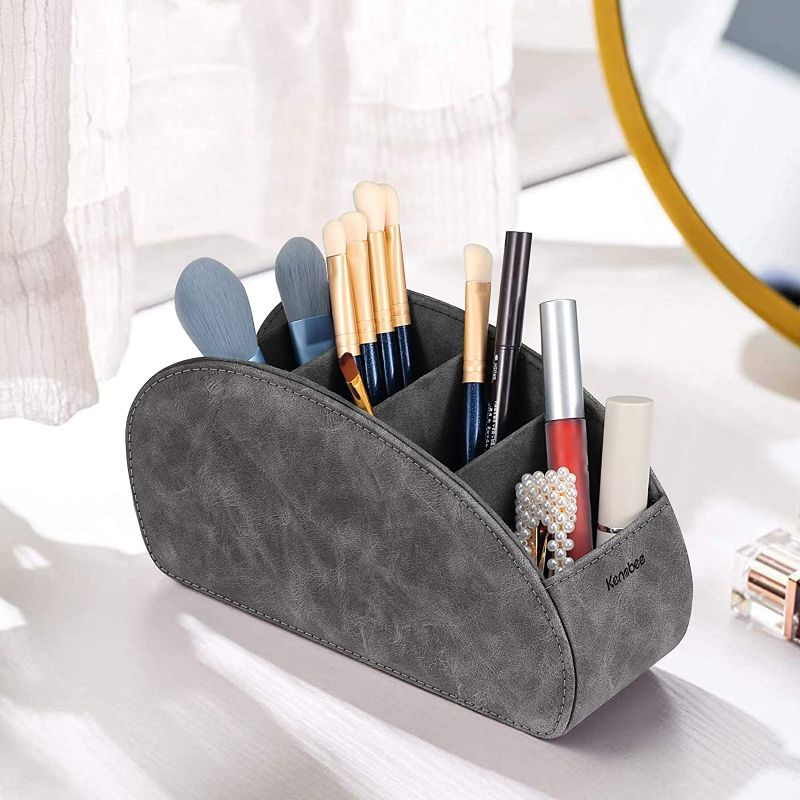 Photo 3 of Remote Control Holder with 5 Compartments, KENOBEE Anti-slip Desktop Caddy Storage Organizer for Remote Controllers, Office Supplies, Makeup Brush, Media Accessories, Gray NEW 