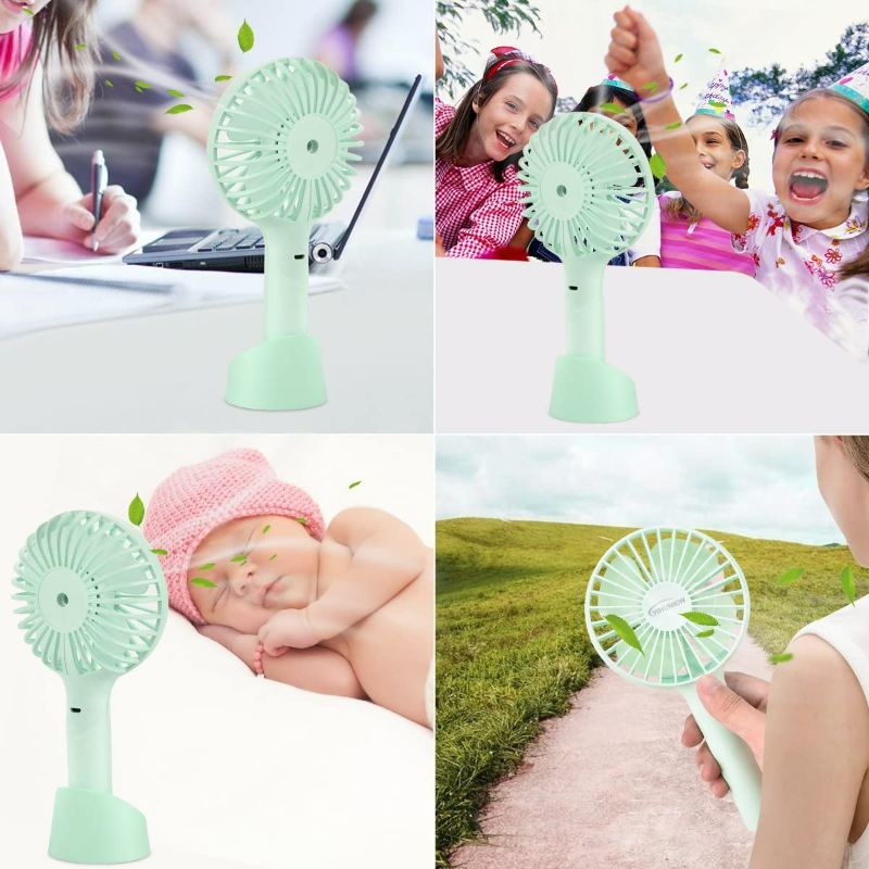 Photo 3 of Mini Handheld Fan Portable , USB Rechargeable Battery Powered Fan with Base, 4 Modes for Home Office Bedroom and Outdoor travel(Green) NEW 