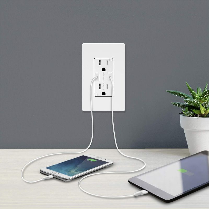 Photo 3 of TOPGREENER 3.6A USB Wall Outlet Charger(Upgraded), 15A Duplex Tamper-Resistant Receptacles Plug, Charging Power Outlet with USB Ports, Electrical USB Socket, UL Listed, TU2153A-6PCS, White, 6 Pack NEW 