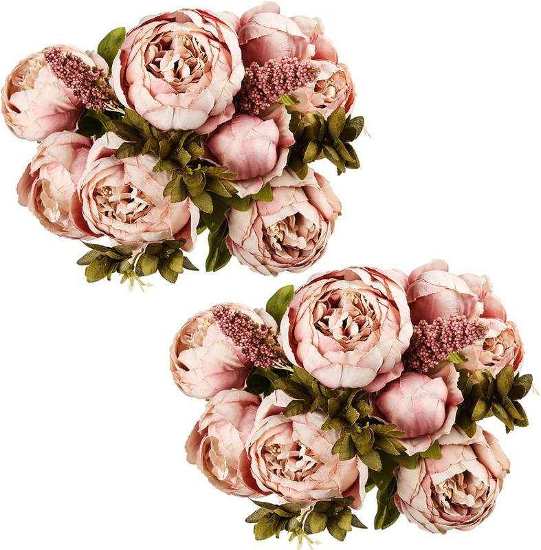 Photo 1 of Ogrmar Vintage Artificial Peony Silk Flowers Bouquet for Decoration (Cameo Brown x2) NEW 