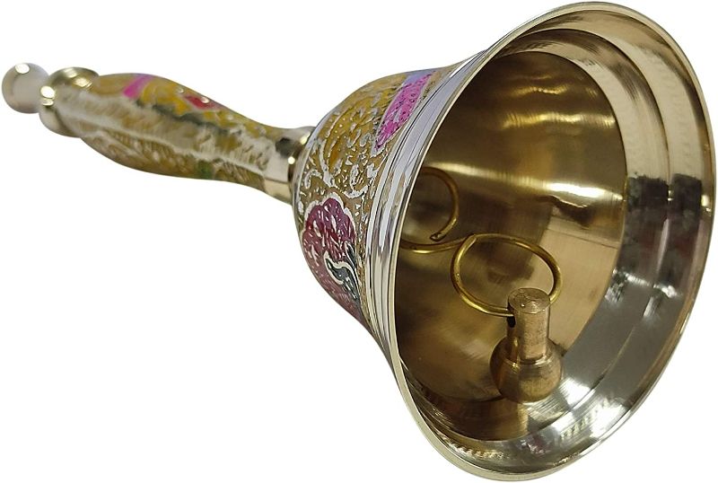 Photo 1 of diollo Meenakari Peacock Pattern 7 inches Long Hand Brass Bells for Pooja Worship NEW 