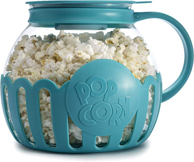 Photo 1 of Ecolution Patented Micro-Pop Microwave Popcorn Popper with Temperature Safe Glass, 3-in-1 Lid Measures Kernels and Melts Butter, Made Without BPA, Dishwasher Safe, 3-Quart, Teal NEW 