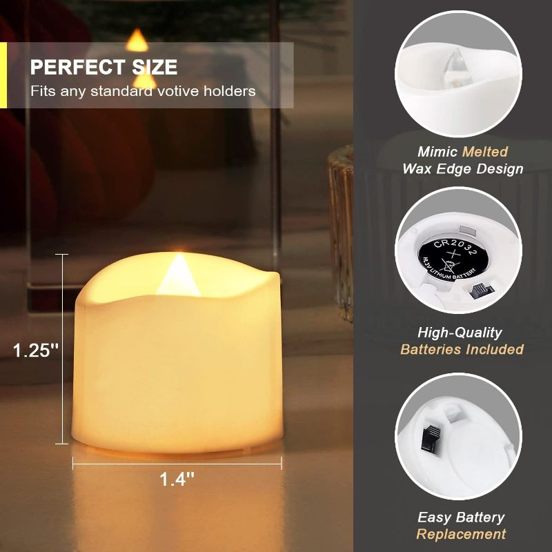 Photo 2 of Homemory LED Tea Lights with Timer, Built-in 6 Hours Timer Tea Lights, Votive Candles Battery Operated, Flameless Candles with Timer, 1-2/5‘’Dia x 1-1/4''H, Pack of 12, Warm White Light, No Remote NEW 