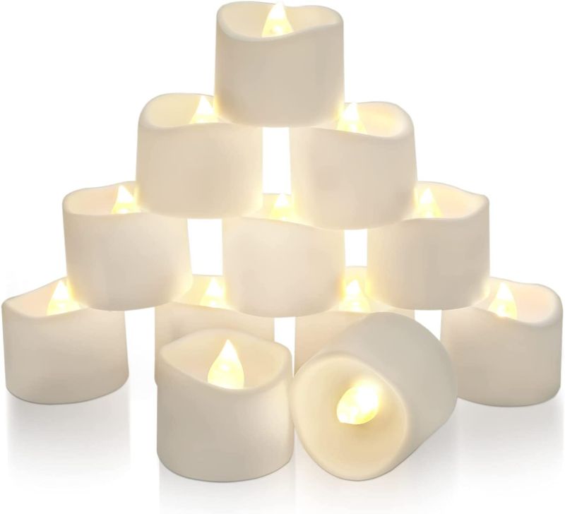 Photo 1 of Homemory LED Tea Lights with Timer, Built-in 6 Hours Timer Tea Lights, Votive Candles Battery Operated, Flameless Candles with Timer, 1-2/5‘’Dia x 1-1/4''H, Pack of 12, Warm White Light, No Remote NEW 