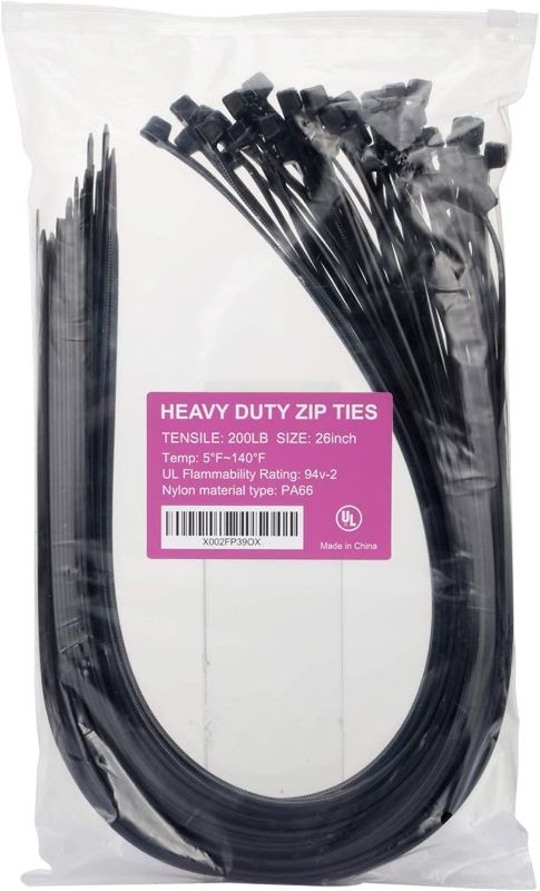 Photo 1 of Large Zip Ties Heavy Duty Big Cable Ties Extra Long Tie Wraps Black 26 Inch 50 Pieces 