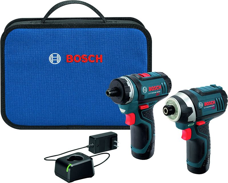 Photo 1 of BOSCH CLPK27-120 12V Max Cordless 2-Tool 1/4 in. Hex Drill/Driver and 1/4 in. Impact Driver Combo Kit with 2 Batteries, Charger and Case , Blue Package Slightly Dented 