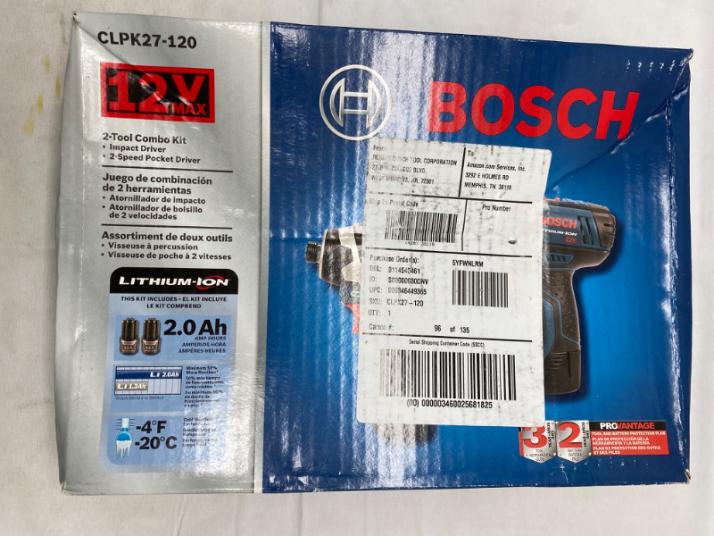 Photo 3 of BOSCH CLPK27-120 12V Max Cordless 2-Tool 1/4 in. Hex Drill/Driver and 1/4 in. Impact Driver Combo Kit with 2 Batteries, Charger and Case , Blue Package Slightly Dented 
