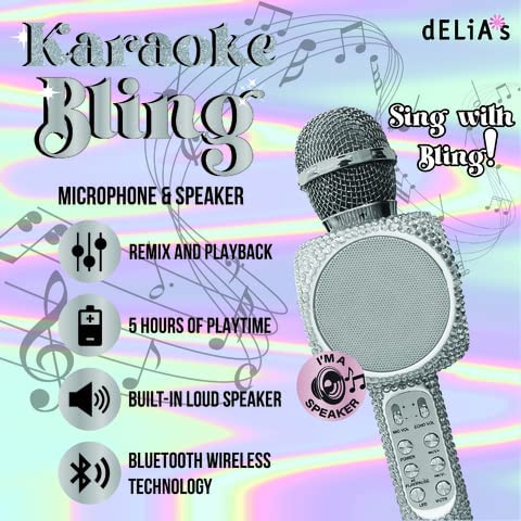 Photo 2 of Gabba Goods Karaoke Bling Karaoke Microphone Speaker Bluetooth Hand Held Karaoke Mic with Echo Effect Sing Along and Record Your self - Rhinestone - Bling (Silver) NEW 