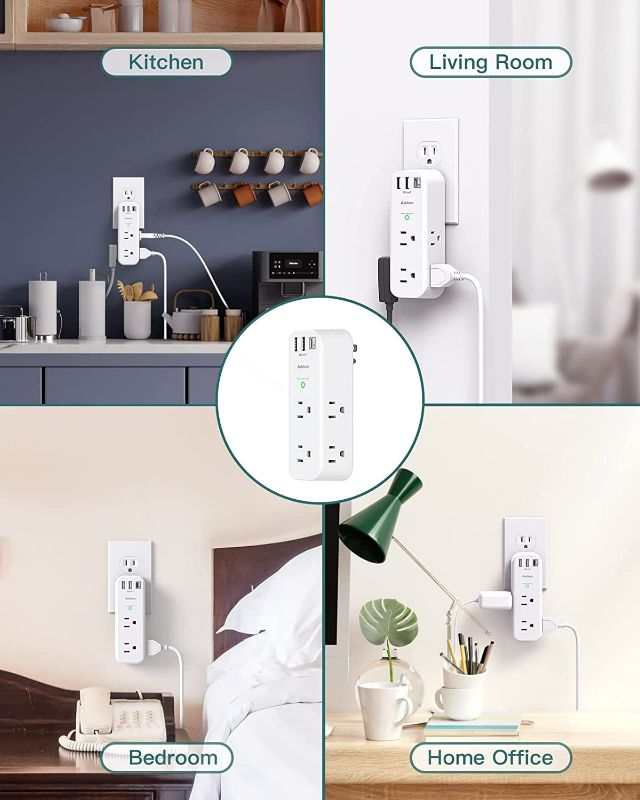 Photo 3 of Surge Protector - Outlet Extender with Rotating Plug, Multi Plug Outlets with 6 AC 3 USB Ports (1 USB C) , 3-Sided Power Strip with Wall Adapter Charger NEW 