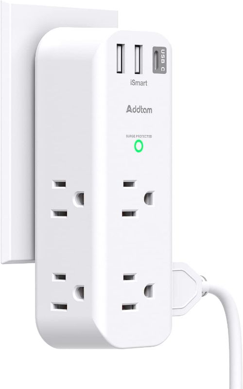 Photo 1 of Surge Protector - Outlet Extender with Rotating Plug, Multi Plug Outlets with 6 AC 3 USB Ports (1 USB C) , 3-Sided Power Strip with Wall Adapter Charger NEW 
