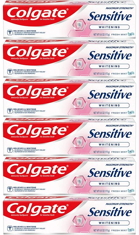 Photo 1 of Colgate Sensitive Maximum Strength Whitening Toothpaste, Mint - 6 Ounce (Pack of 6)