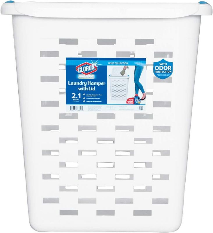Photo 1 of 2 PACK WITH LIDS Clorox Plastic Laundry Baskets with Antimicrobial Protection | Heavy Duty Hamper with Odor Control | Tall Rectangular Clothing Storage with Handles, Large 