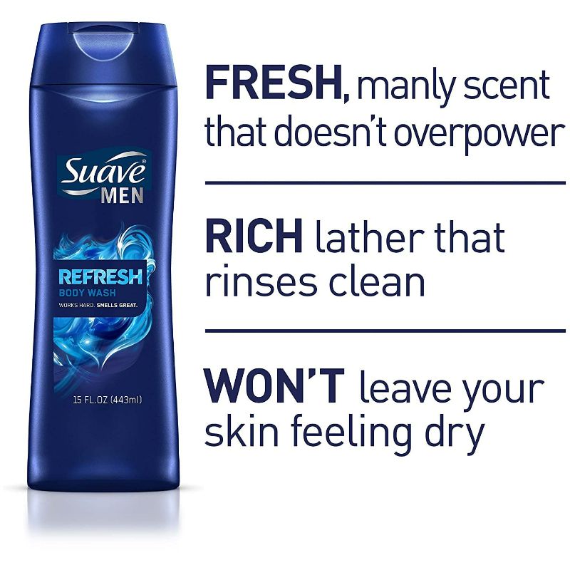 Photo 2 of Suave Men Refreshing Classic Masculine Scent Body Wash 15 oz (Pack of 6)