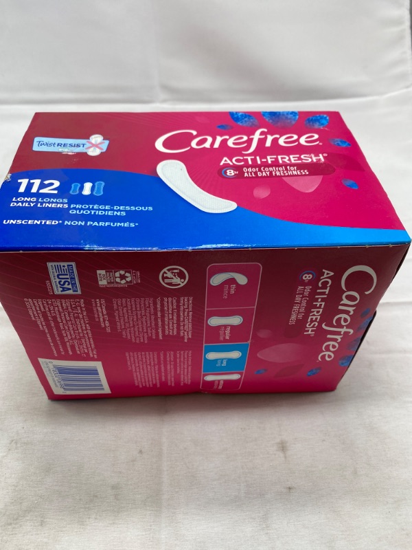 Photo 3 of Carefree Acti-Fresh Body Shaped Panty Liners, Flexible Protection that Molds to Your Body, Long, 112 Count (Pack of 1) NEW