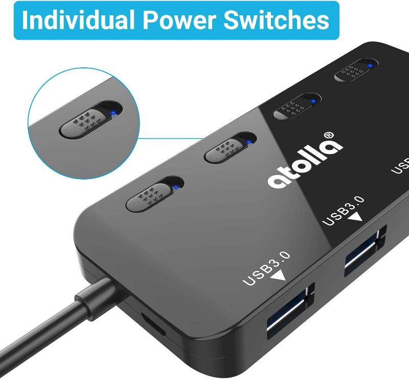 Photo 1 of USB 3.0 Hub Splitter - USB Extender 4 Port USB Ultra Slim Data Hub with Individual Power Switch and LED  Package Slightly Damaged NEW 