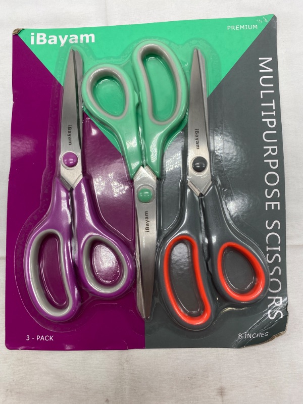 Photo 3 of Amazon Basics Multipurpose, Comfort Grip, PVD coated, Stainless Steel Office Scissors - Pack of 3 NEW 