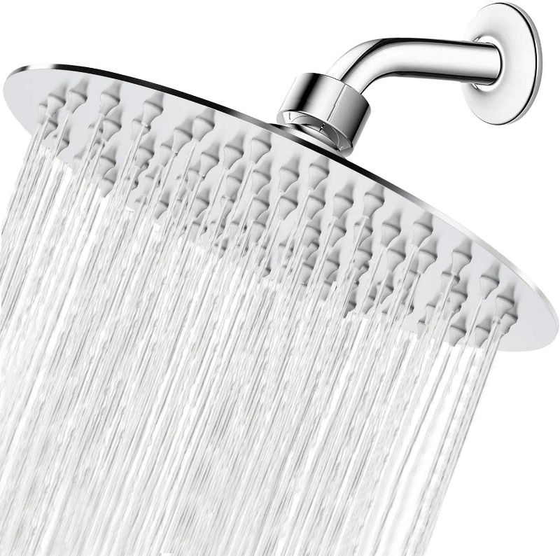 Photo 1 of High Pressure Shower Head, 8 Inch Rain Showerhead, Ultra-Thin Design- Pressure Boosting, Awesome Shower Experience, NearMoon High Flow Stainless Steel Rainfall Shower Head (Chrome Finish) Packaging Slightly Dented NEW 