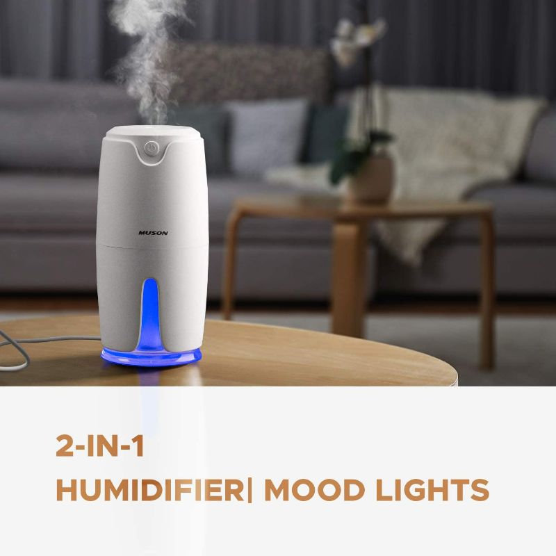 Photo 1 of muson Portable Small Humidifier Cool Mist Humidifier with Colorful Mood Lights USB Powered Humidifier for Home Bedroom Baby Nursery Office Desk 360ML Easy to Clean Water Tank White NEW 