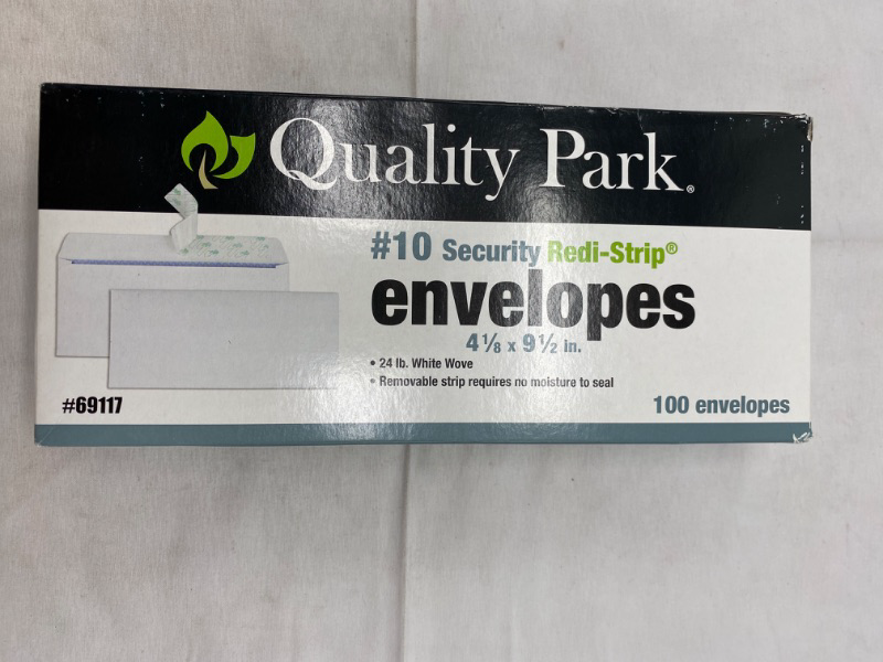 Photo 3 of Quality Park #10 Self-Seal Security Envelopes, Security Tint and Pattern, Redi-Strip Closure, 24-lb White Wove, 4-1/8" x 9-1/2", 100/Box (QUA69117) NEW 