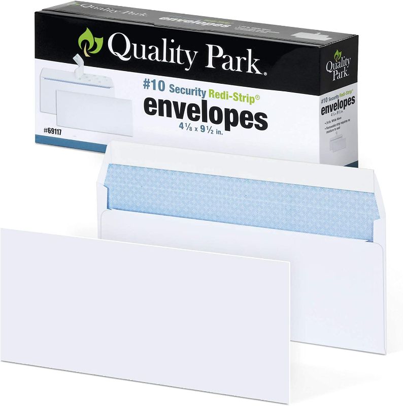 Photo 1 of Quality Park #10 Self-Seal Security Envelopes, Security Tint and Pattern, Redi-Strip Closure, 24-lb White Wove, 4-1/8" x 9-1/2", 100/Box (QUA69117) NEW 