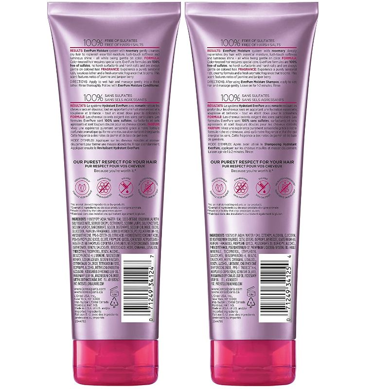 Photo 2 of L'Oréal Paris EverPure Moisture Sulfate Free Shampoo and Conditioner for Color-Treated Hair, 8.5 Ounce (Set of 2) NEW 