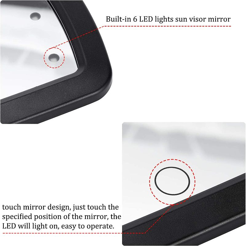 Photo 1 of  Car Visor Mirror Car Vanity Visor Makeup Mirror with LED Light Sun-Shading Cosmetic Automobile with 8 Pieces Button Battery and Touchscreen for Car NEW 